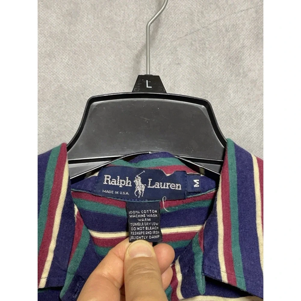 VTG‎ Ralph Lauren Polo Shirt Men M Rainbow Striped Cotton Casual Preppy USA 90s